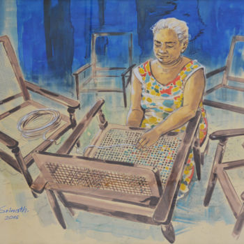 Ζωγραφική με τίτλο "Weaving Foundations" από Anura Srinath, Αυθεντικά έργα τέχνης, Ακρυλικό Τοποθετήθηκε στο Ξύλινο φορείο σ…