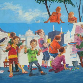 Malerei mit dem Titel "Painting the Dream…" von Anura Srinath, Original-Kunstwerk, Acryl Auf Keilrahmen aus Holz montiert