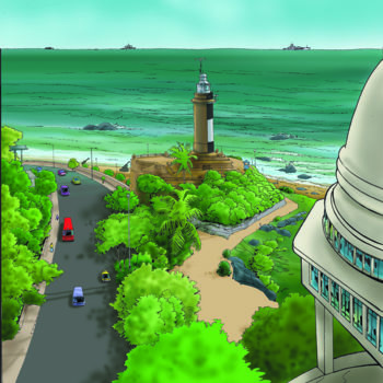 「A City Bygone」というタイトルの絵画 Anura Srinathによって, オリジナルのアートワーク, アクリル ウッドストレッチャーフレームにマウント