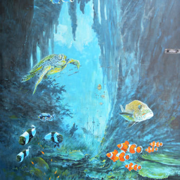 Ζωγραφική με τίτλο "Sea World" από Anura Srinath, Αυθεντικά έργα τέχνης, Ακρυλικό Τοποθετήθηκε στο Ξύλινο φορείο σκελετό