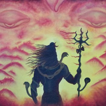 Schilderij getiteld "Lord Shiva" door Ak, Origineel Kunstwerk, Olie