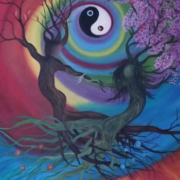 Pintura titulada "Flying Trees- Creat…" por Ak, Obra de arte original, Oleo
