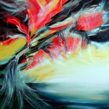 Painting titled "EMERGENCE" by Anval, Original Artwork, Oil Mounted on Wood Stretcher frame