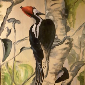 Painting titled "Woodpecker" by Anya Komaristaia-Dumouchel, Original Artwork, Oil