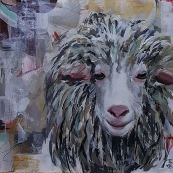 Painting titled "Smiling Sheep" by Anya Komaristaia-Dumouchel, Original Artwork, Acrylic