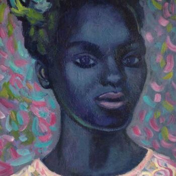 Картина под названием "Girl with flower in…" - Anyck Alvarez Kerloch, Подлинное произведение искусства, Акрил