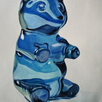 Pittura intitolato "Blue Gummy Bear" da Anyck Alvarez Kerloch, Opera d'arte originale, Acquarello