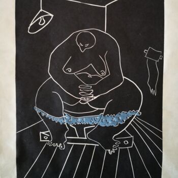「Méditation」というタイトルの製版 Anyck Alvarez Kerlochによって, オリジナルのアートワーク, Linocuts