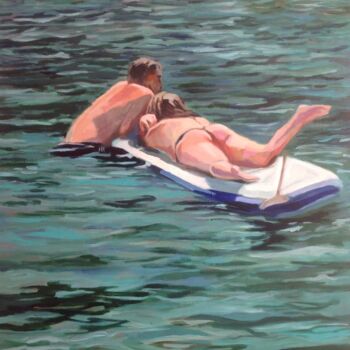 「Floating Couple」というタイトルの絵画 Anyck Alvarez Kerlochによって, オリジナルのアートワーク, アクリル