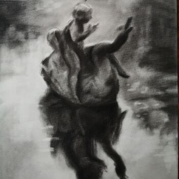 Drawing titled "Reflections on Pond" by Anyck Alvarez Kerloch, Original Artwork, Charcoal