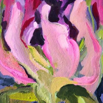 Painting titled "Little Peony" by Anyck Alvarez Kerloch, Original Artwork, Acrylic Mounted on Wood Stretcher frame