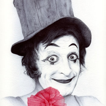 Drawing titled "Le Mime Marceau" by Anyse Alagama, Original Artwork, Ballpoint pen
