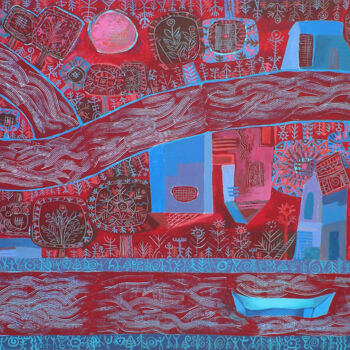 Painting titled "Красные реки" by Anzhela Golodetskaia, Original Artwork, Acrylic