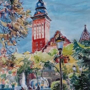Картина под названием "Мой город" - Анжелика Кондрационова, Подлинное произведение искусства, Акварель Установлен на картон