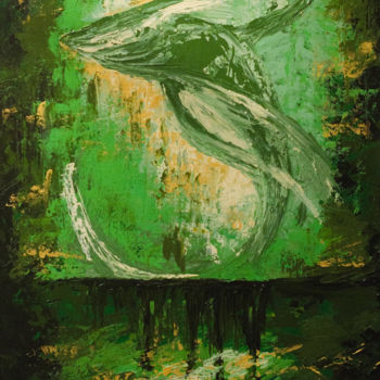 Peinture intitulée "Green whale" par Anzhela Bagramyan, Œuvre d'art originale, Acrylique