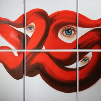 Картина под названием ""VIEW"-RED LINE, OI…" - Anzhelika Klimina, Подлинное произведение искусства, Масло Установлен на Дере…