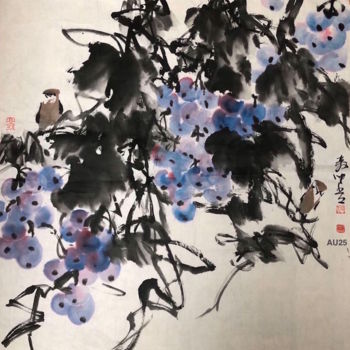 Peinture intitulée "AU 25 - 葡萄 Grapes -…" par Zhongwu Zhong Wu, Œuvre d'art originale, Encre