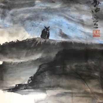 Peinture intitulée "SH 1 - 猫 Cat - Orig…" par Zhongwu Zhong Wu, Œuvre d'art originale, Encre