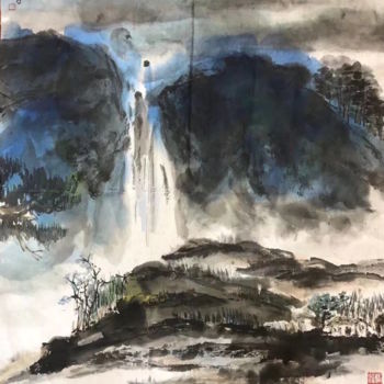 Peinture intitulée "SH 23 - 溪山谷口 Gorge…" par Zhongwu Zhong Wu, Œuvre d'art originale, Encre