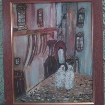 Painting titled "Ruelle de la casbah" by Taous Hammouche, Original Artwork, Oil