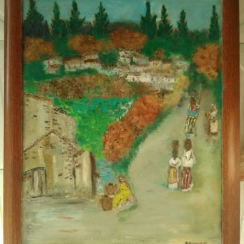 Painting titled "campagne kabylie" by Taous Hammouche, Original Artwork, Oil