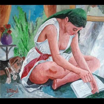 Peinture intitulée "The Reader of the P…" par Michael Aoun, Œuvre d'art originale, Acrylique