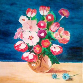 Peinture intitulée "Vase a fleurs 5" par Amor Aoun, Œuvre d'art originale, Huile