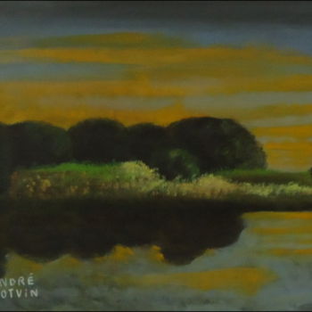 Painting titled "Reflets sur l'étang" by André Potvin, Original Artwork, Acrylic