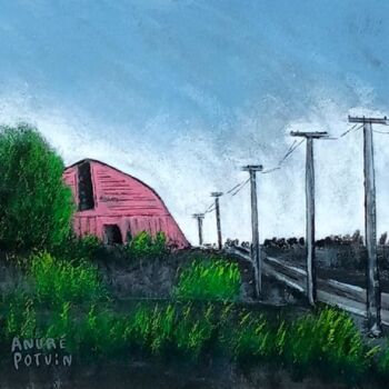 Painting titled "Barn road" by André Potvin, Original Artwork, Acrylic