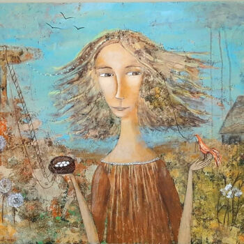 Painting titled "Решение" by Anna Milkis, Original Artwork, Acrylic Mounted on Wood Panel