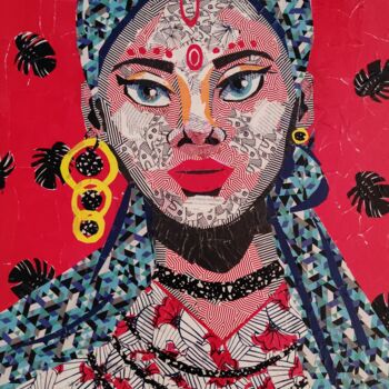 Collages titled "Hindu" by Ana Almeida, Original Artwork, Collages Mounted on Wood Stretcher frame