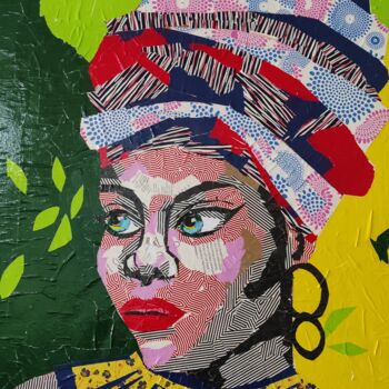 "Africana" başlıklı Kolaj Ana Almeida tarafından, Orijinal sanat, Kolaj Ahşap Sedye çerçevesi üzerine monte edilmiş