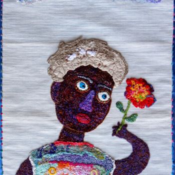 Art textile intitulée "la-fleur-rouge-de-d…" par Apignat, Œuvre d'art originale
