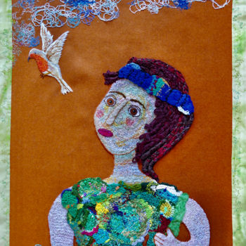 Art textile intitulée "Colomba" par Apignat, Œuvre d'art originale, Broderie