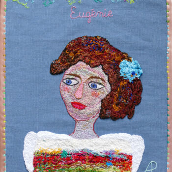 Textilkunst mit dem Titel "Eugénie 1ère" von Apignat, Original-Kunstwerk, Stickerei