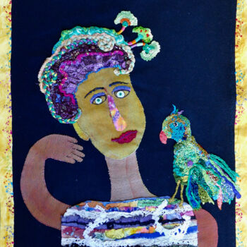 Textile Art titled "Cyprienne et Coco" by Apignat, Original Artwork, Embroidery