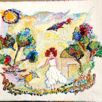 Текстильное искусство под названием "promenade au jardin" - Apignat, Подлинное произведение искусства