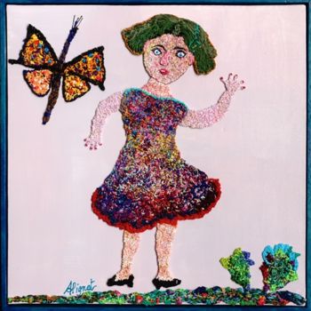 Textile Art titled "Le papillon menaçant" by Apignat, Original Artwork, Thread