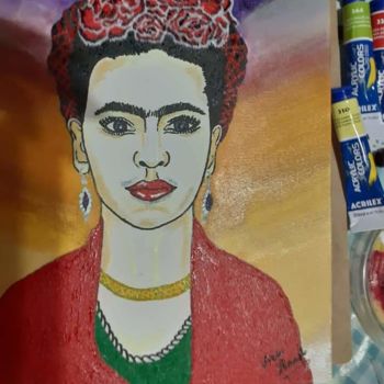 Painting titled "Frida" by Patrícia Van Aard, Original Artwork, Acrylic Mounted on Wood Panel