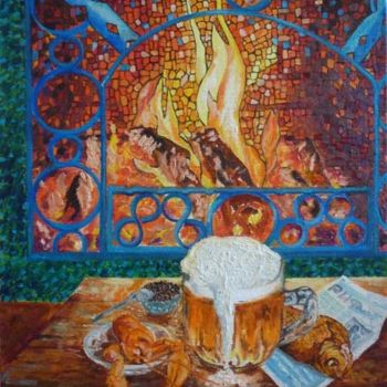 Картина под названием "У камина" - Alexander Tsygankov, Подлинное произведение искусства, Масло