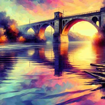 Arte digital titulada "Puente sobre el Río…" por Apolini Art., Obra de arte original, Pintura Digital