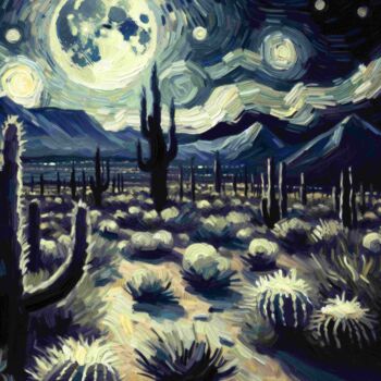 Arte digital titulada "Noche de Luna en el…" por Apolini Art., Obra de arte original, Pintura Digital