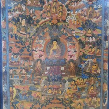 Painting titled "Tibetan Tangka pain…" by Apollo Apollonius, Original Artwork, Oil Mounted on Wood Panel
