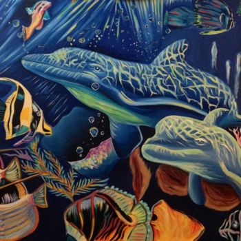 Pittura intitolato "delfini-ultimato.jpg" da Alessandro Tognin, Opera d'arte originale