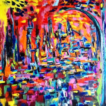 Painting titled "In città" by Alessandro Tognin, Original Artwork, Oil
