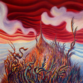Pintura titulada "Красный пейзаж" por Bogdan Tonkikh, Obra de arte original, Oleo Montado en Bastidor de camilla de madera