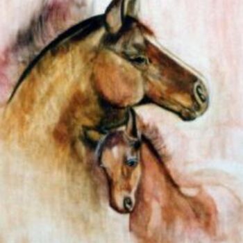 Painting titled "Mare and Foal" by Catherine Meyers, Original Artwork