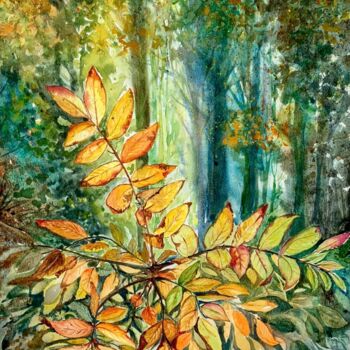 Peinture intitulée "Golden Leaves" par Aprajita Lal, Œuvre d'art originale, Aquarelle