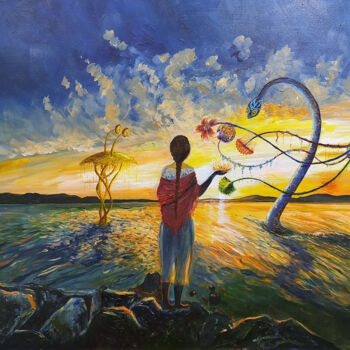 Картина под названием "The Friends Coming…" - Nadezhda Wenzel, Подлинное произведение искусства, Масло
