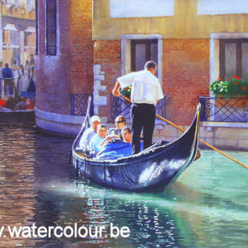 Painting titled "Venice Gondola" by Guy Gruwier, Original Artwork, Oil